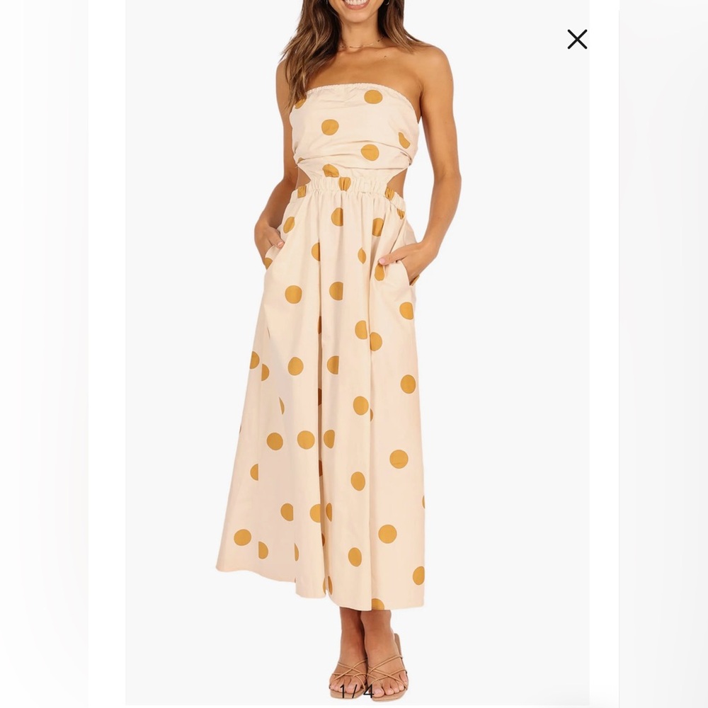 Petal & Pup Polka Dot Strapless Open Back Maxi Dress